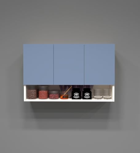 Image of SPECIALITY PANELS 3 Door Wall Cabinet with UV Profile Shutter | Wall Mounted Storage Cabinet for Kitchen Bathroom Living Room | Wooden Wall Cabinet Organizer Blueberry Finish | DIY Assembly