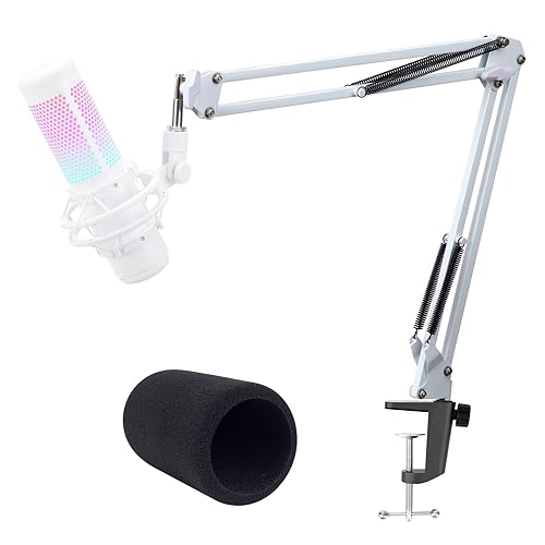 QuadCast Mikrofonarm Weiß - Professioneller Studio Boom Arm mit Mikrofonabdeckung...