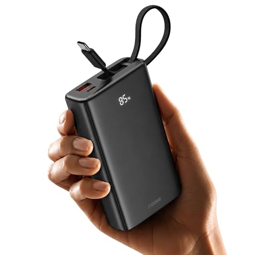 Image of Noise India's 1st Power Bank 20000mAh 45W Ultra Fast Charging: Built-in Type-C Cable, Digital Battery%, Advanced Safety, Metallic Finish, Triple Output, BIS Certified (Onyx)