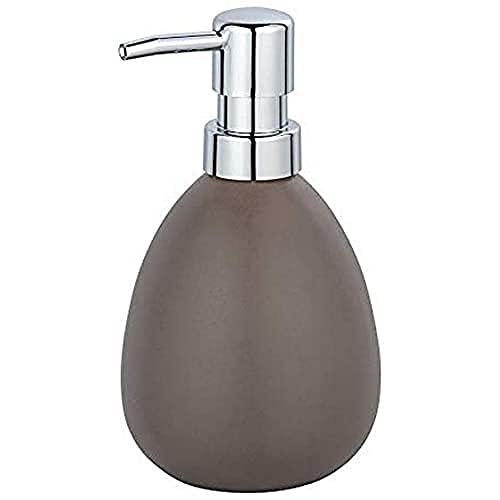 WENKO Distributeur de savon Polaris taupe mat céramique, - Distributeur de savon liquide Capacité: 0.39 l, Céramique, 9.5 x 16 x 9 cm, Taupe