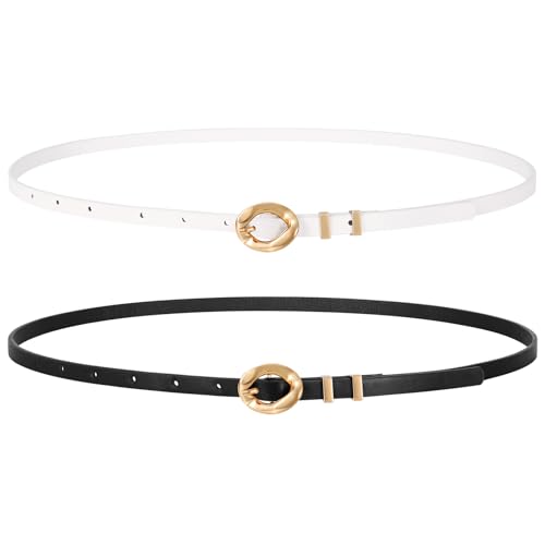 2 Pack Women's Skinny Genuine Leather Belt 0.39