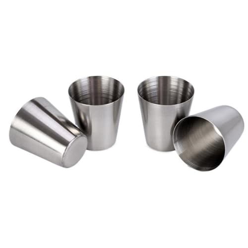 Oxxggkao Juego de 4 vasos apilables de acero inoxidable de 30 ml, vasos de chupito para picnics y senderismo, portátiles al aire libre, senderismo, bebidas