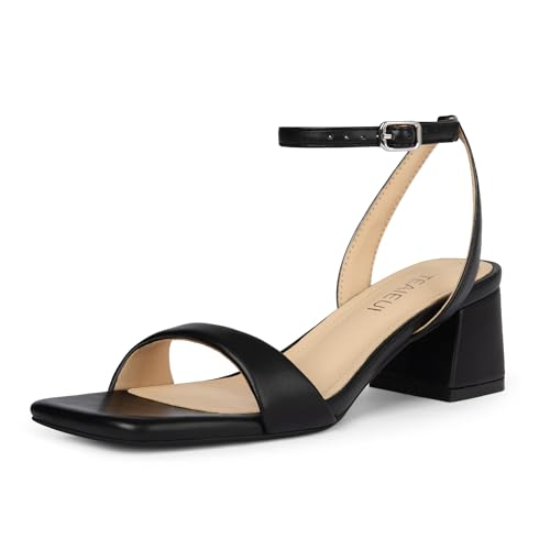 Image of TEAIEUI Block Heels for Women, Square Open Toe Heeled Sandals, Chunky Ankle Strap Shoes for Dress, Party, Prom, Low Heel 2 inch