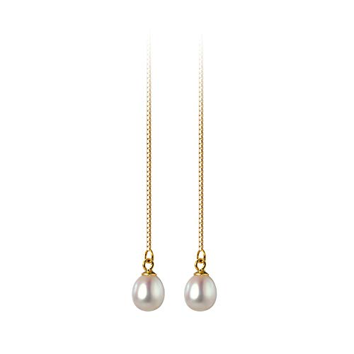 Waterdrop Pearl Sterling Silver Threader Earrings for Women Elegant Shell Pearl Long Tassel Chain Dangle Drop Statement Earring Studs Ear Line Dainty Jewelry Gifts Hypoallergenic