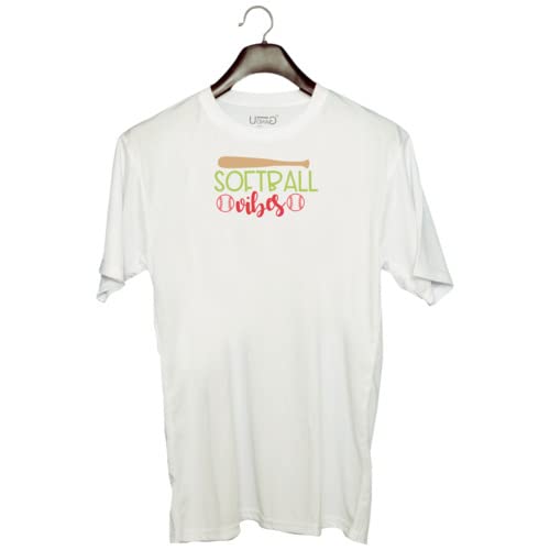UDNAGUnisex Round Neck Graphic 'Softball | Softball Vibes' Polyester T-Shirt White [Size XXS/34in to 7XL/56in]