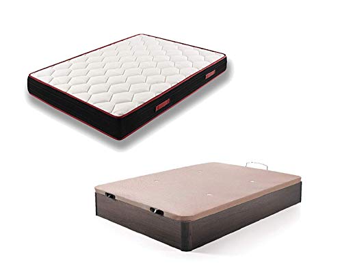 HOGAR24 Conjunto Canapé Abatible de Madera Color Wengué + Colchón Viscoelástico Memory Fresh 3D, 150x190cm