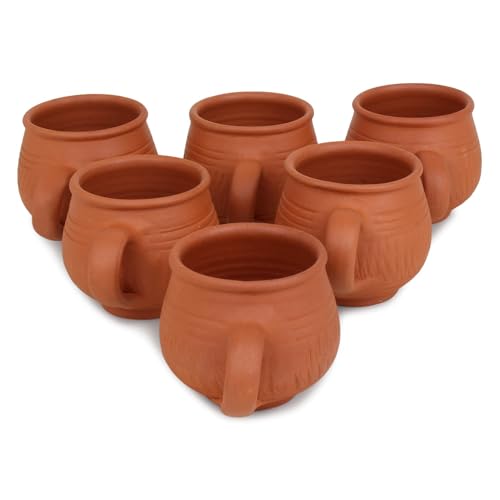 KSI Handcrafted Mitti Clay Tea Cups Set | 100% Natural Earthen Kulhad Chai ke Cups | Handmade, Eco-Friendly & Non-Toxic |Unglazed Traditional Indian Clay Serveware | Set of 6 (Brown, 120 ml Each)