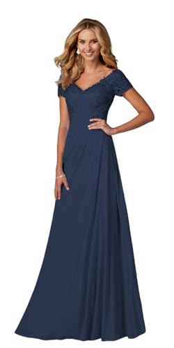Cap Sleeves Mother of The Bride Dresses Chiffon V-Neck Long