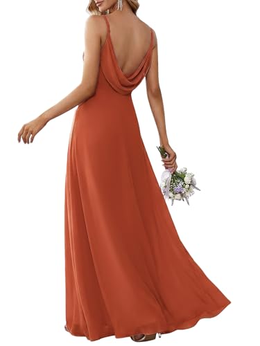 Ever-Pretty Women's Backless Spaghetti Strap Bridesmaid Dresses Chiffon Empire Waist Summer Formal Wedding Guest Dress Burnt Orange US10