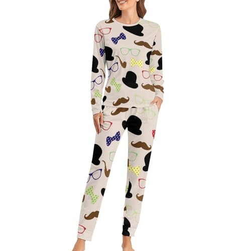 Pyjama Femme Chapeau Barbe De Verre Vêtement de Nuit Manches Longues Pantalon