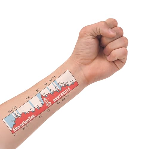 Rocket City Marathon Temporary Tattoo - Elevation Profile & Aid Station Markers - Flat Fast Course Design for Runners - Sweat & Weather Resistant, Easy to Apply - Perfect for 26.2 Mile Race Day