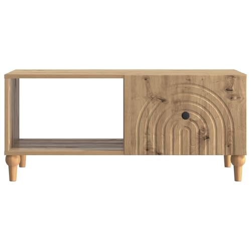 Table basse en chêne artisanal meuble salon polyvalent avec compartiments de rangement - 6
