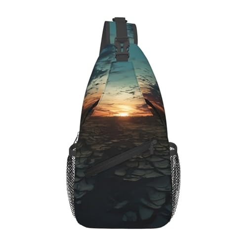 WZYCWB Mochila cruzada estampada Dry Ground para hombres y mujeres, perfecta para senderismo casual, disponible en estilos de pecho o hombro, Negro -, Talla única