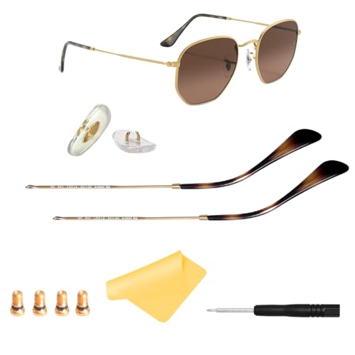 HiCycle2 Replacement Temple Arm Temple Tips for RB3447 RB3547N RB3548N RB3647N Sunglasses with 4 Screws 1 Screwdriver. (golden temples&brown tips&golden screws)