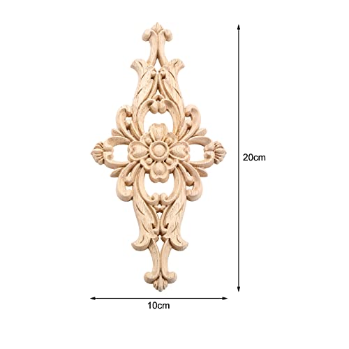 MUXSAM Wood-Carved Furniture Appliques Onlays, 1-Pack Unpainted Center Carving Decal for Door Wall Ceiling Cabinet Dresser Decoration (20x10cm/8 x4)