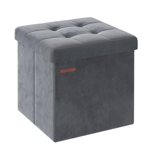 SONGMICS Storage Ottoman, Foldable Small Ottoman Foot Rest, 12.2 x 16.1 Inches Foot Stool, Load up to 286 lb, for Living Room, Bedroom, Dorm, Slate Gray ULSF200G01 Slate Gray 12.2 ''D x 16.1