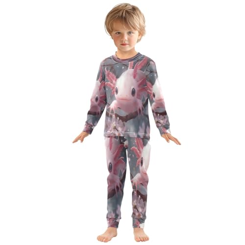 Pajama Sets Long Sleeve Kawaii Pink Axolotl Cherry Blossoms Soft Comfy Sleepwear 2 Piece PJS 3-8T2