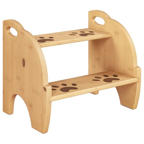 HOOBRO Taburete para Niños de 2 Peldaños, Escalón para Baño, con Asas y Almohadillas Antideslizantes de Seguridad, para Dormitorio Infantil, Sala de Estar, Dormitorio, Cocina, Baño, Natural EYL21JD01