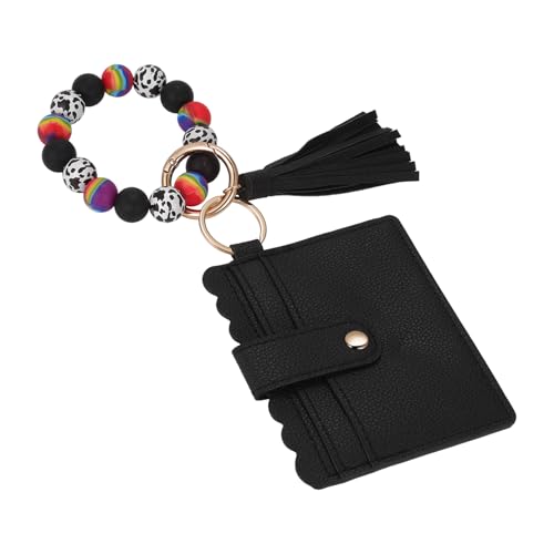 JewelryWe Card Holder Wallet for Women: Tassel Keyring Wristlet Leather Hands‑Free Carry Purse