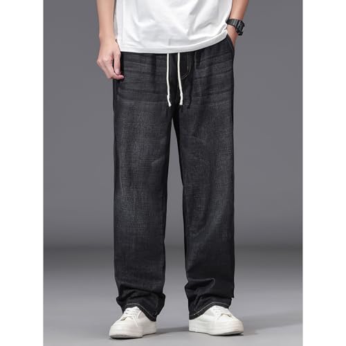 Men's Plus Size Jeans Drawstring Elastic Waist Baggy Denim Pants Big and Tall Straight Casual Loose Jeans XL-5XL2