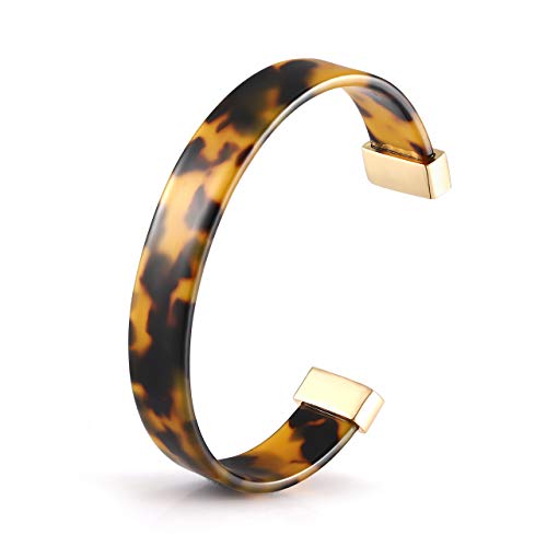 Open Cuff Bracelet Statement Acrylic Resin Lucite Cuff Bracelet Minimalist Tortoise Shell Bangles Bracelet Adjustable Lightweight Bangle (Tortoiseshell)