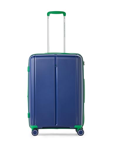 Image of United Colors of Benetton Mid Hard Luggage Emerald Plus - Navy | Check-in Trolley Bag with TSA Lock | 360 Spinner Double Wheels | Telescopic Handle | PC Shell Suitcase | 65cm | 82L Capacity