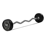 Titan Fitness 50 LB Rubber EZ Curl Fixed Barbell, Pre-Loaded Weight Bar for Strength Training & Weightlifting
