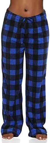 Just Love Women's Buffalo Plaid Plush Check Pajama Pants, Buffalo Plaid Royal / Black, X-Large