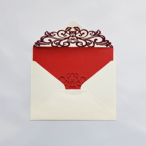 image for Generic 25PCS Red Laser Cut Wedding Invitations Cards with Envelopes,B