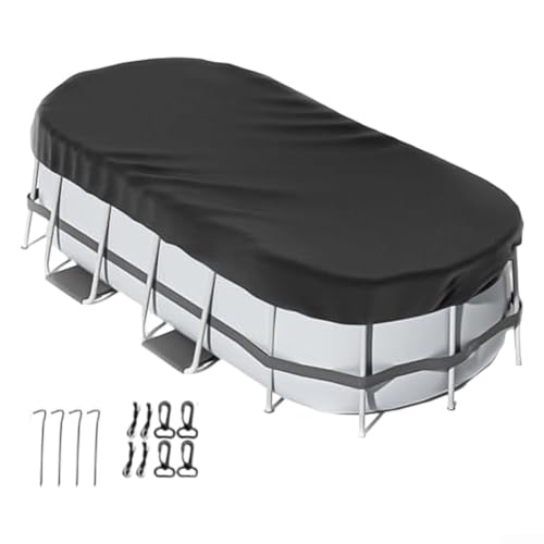 Wetterfeste ovale Poolabdeckung mit Zubehör für oberirdische Pools, sicher und schützend, ganzjährig (305 x 488 cm)