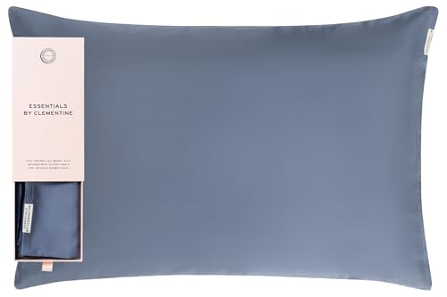 Image of Clementine Sleepwear Essentials Organic Queen Size Pillowcase Blue Lagoon | Two-Tone Bamboo and Silver Ion Silk for Acne-Prone Skin, Anti-Aging, and Hydrated Hair and Skin