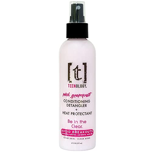 Teenology Leave-In Conditioning Detangler + Heat Protectant For Teens - Helps With Acne And Breakouts - Pink Grapefruit Scent 6 Oz. #TOP26