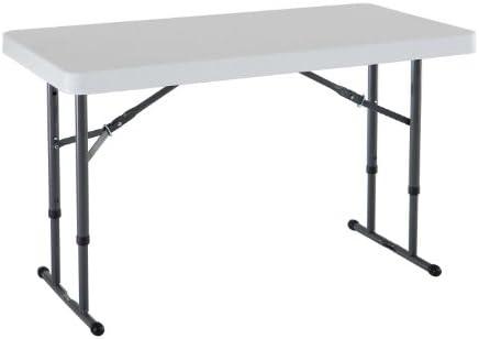 LIFETIME 80160 Commercial Height Adjustable Folding Utility Table, 4 Feet, White Granite