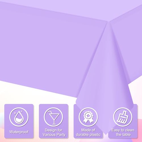 Image of 16 Pack Light Purple Plastic Tablecloth for Rectangle Tables, Premium Decorative Lavender Disposable Table Cloths for Parties, Rectangle Party Table Cover for Birthday Wedding Baby Shower, 54x108 Inch