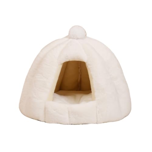 【ChopEase】猫ハウス 猫用ベッド ドーム型 適応 マットハウス ペット 犬小屋 快適 柔らかい 水洗え 暖かい 用寝袋 ぐっすり眠れる 滑り止め 保温防寒用品 半密閉型猫用 小型ウサギ毛皮ベッドマット 秋冬用 小型・中型犬用 (ホワイト,56*48