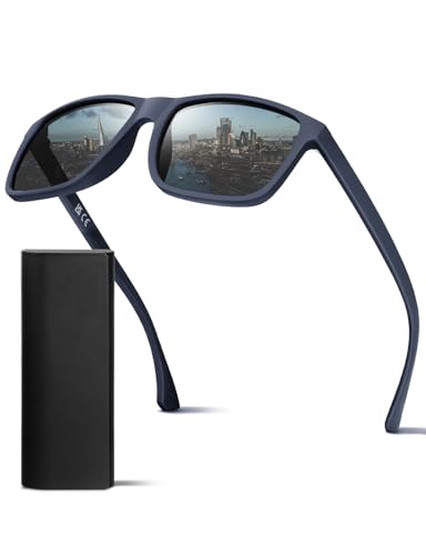 Image of DIUWEU Polarised Sunglasses Mens Womens,Classic Fashion Sun Glasses for Driving Fishing Cycling Running,Anti Glare Ultralight TR90 Square Frame UV400 Protection (Navy Blue)