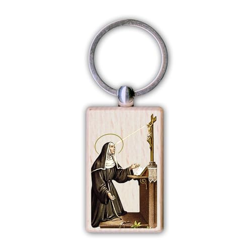 Fratelli Bonella   Llavero rectangular de madera con imagen de Santa Rita f.to 3 x 5 cm