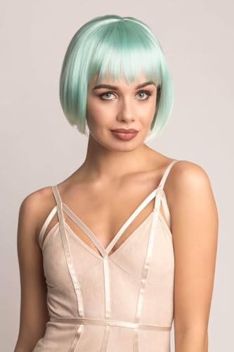 Perruque bob turquoise Eunice pour rayonner en soirée avec un ombré platine