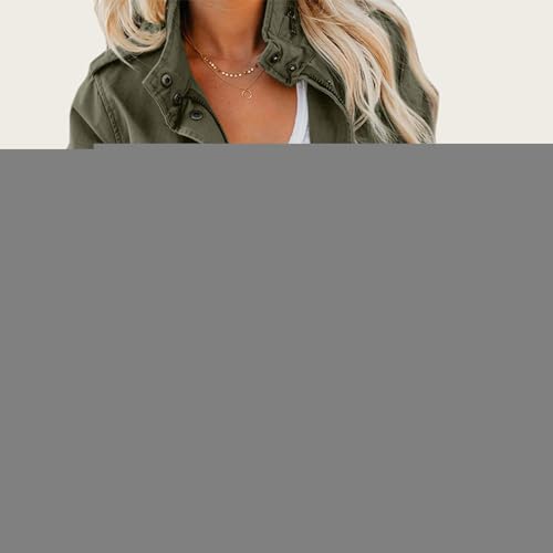 Women's Fall Stand Collar Zip Up Military Anorak Jackets Buttons Parka Safari Coats Outwear Pocket Cotton Jacket3