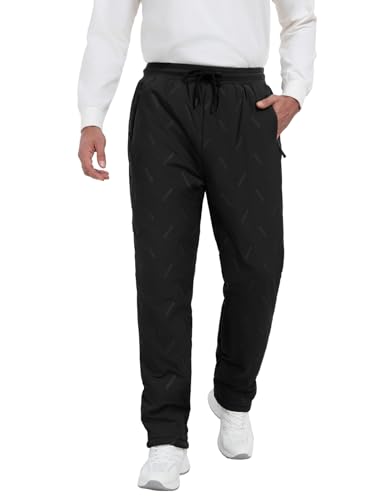 TOMEEK Jogginghose Herren Thermo Jogginghose Winter Fleece Gefüttert Trainingshose Lang Warme Sweatpants Winddichte Hose mit Kordelzug Taschen Sporthose Thermohose(Schwarz,M)