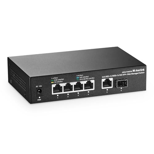 Image of MokerLink 10G Easy Web Managed Switch, 4x2.5G, 1x10G RJ-45 Base-T, 1x10G SFP, Support LACP /VLAN /QOS /IGMP, Metal Web Managed Fanless Network Switch