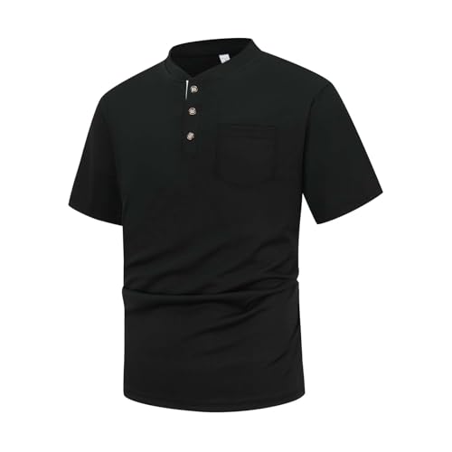 Mens Golf Henley Shirts Summer Short Sleeve Button Down Muscle Tops Business Casual Wrinkle Free Band Collar Blouses3
