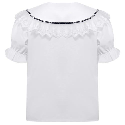 Girls Button Down Shirt Puff Short Sleeve Oxford Blouse Cute Baby Collar Bowtie School Uniform Dress Shirt2