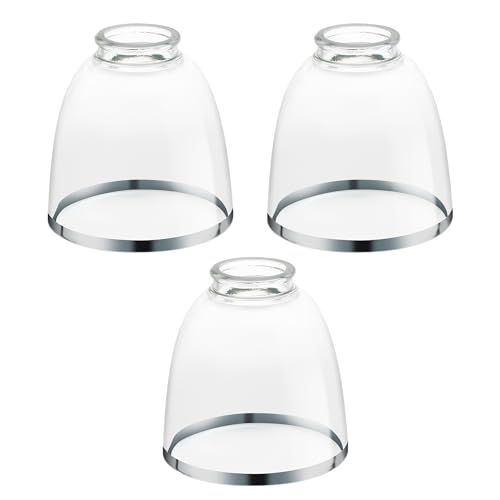 Image of 3-Pack Silver Edge Clear Glass Shades, Bell Shaped Glass Shade Covers Ceiling Fan Lamp Replacements