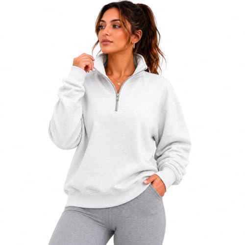 Image of Urban Core Women’s Quarter Zip Sweatshirt – Regular Fit 1/4 Zip Jumper Soft Casual Pullover Top (UK, Alpha, S, Regular, Regular, 1, Grey)