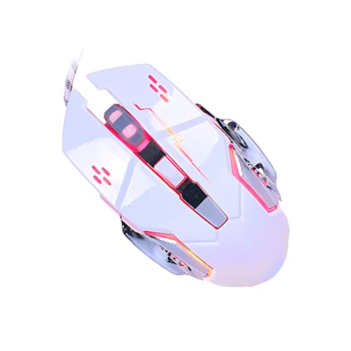 ThreeH Ratón Óptico con Cable para Juegos con 6 Botones, 4 Mangos Ergonómicos Retroiluminados y 4 Niveles de Ajuste dpi para PC, Portátil y Mac, Blanco