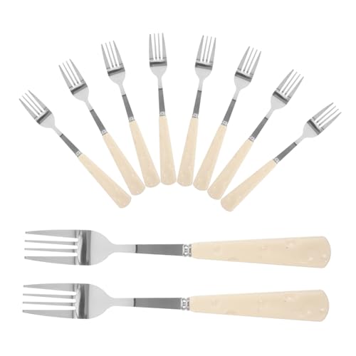 Cabilock 10Pcs Faux Ceramic Handle Stainless Steel Dinner Forks for Cheese Salad and Pasta Elegant Tableware for Home and Restaurant Use