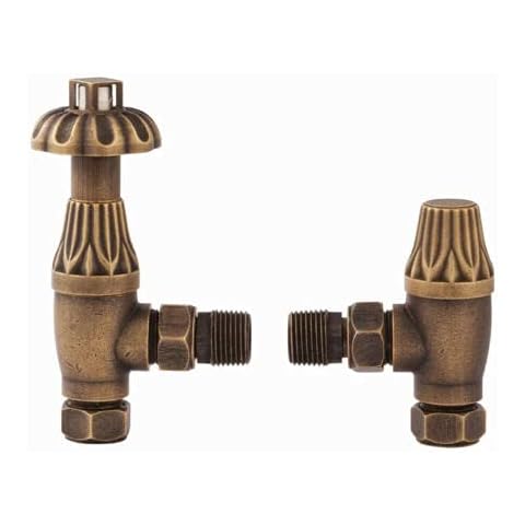 Lampe UK Westminster TRV Traditional Themed Thermostatic Antique Radiator Valve Set Pair, Antique Brass Cover