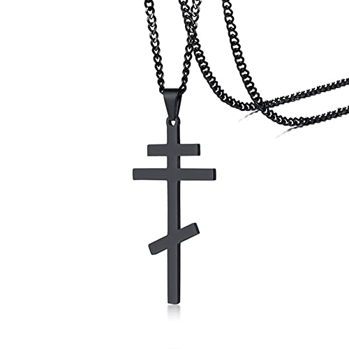 UMtrade Men Women Stainless Steel Plain Russian Orthodox Cross Necklace Byzantium Crucifix Choker Religious Christian Church Baptism Prayer Jewelry