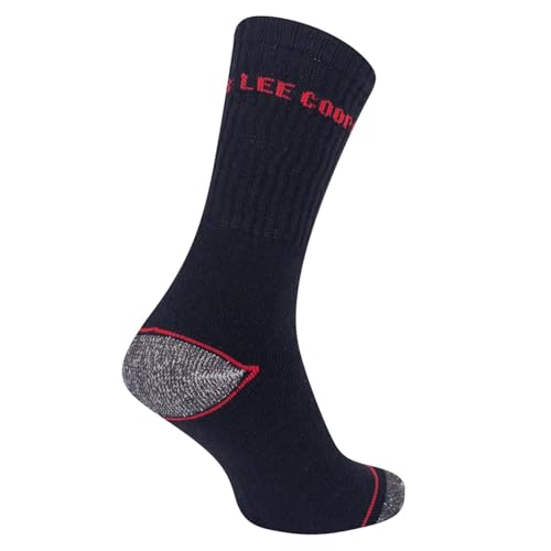 Lee Cooper Men's Padded Heavy Duty Work Socks Multipack Breathable Socks Black/Red, Size 6-11, 5 Pack
